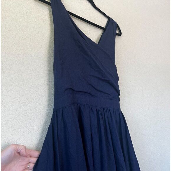 NWT! ModCloth Vintage Inspired Navy Blue Open Back Cross Strap Linen Dress Size - Picture 2 of 8